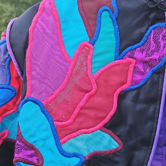 Vintage Judith Roberts La Colección Appliqué Crop Jacket Black Bright Abstract - Picture 2 of 11